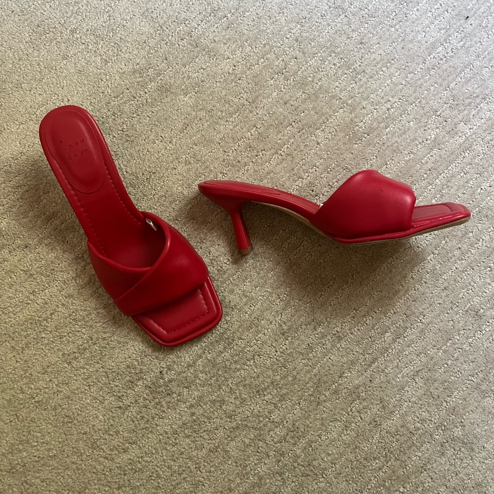 Vibrant Red Heels with Square-Toe Design